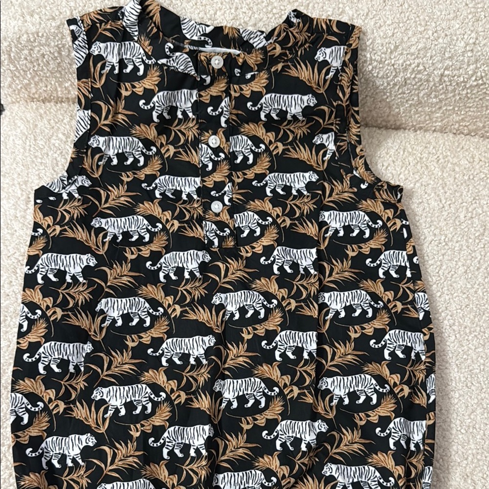 Kids Sleeveless Tiger Print Shirt - Black and White